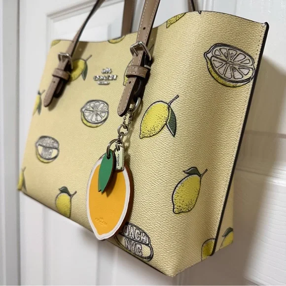 Coach Mollie 25 Special Edition Lemon Print Coated Canvas Leather Tote NWOT - Picture 4 of 13